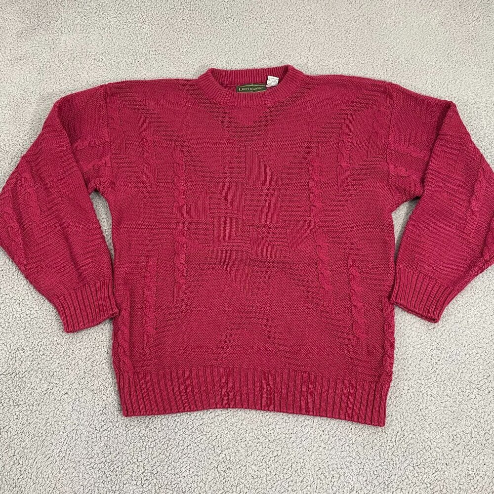 VTG Croft & Barrow Cable Knit Sweater Men L Red Pullover Crewneck‎